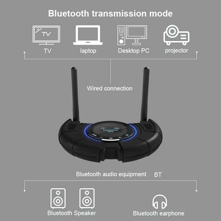 TX800 Optical Fiber Bluetooth 5.0 Transmitter Receiver Audio Adapter with Dual Antennas & OLED Di...