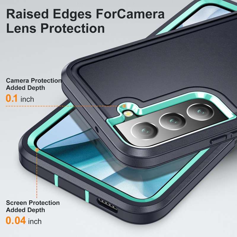 For Samsung Galaxy S22 5G 3 in 1 Rugged Holder Phone Case(Dark Blue+Light Blue)