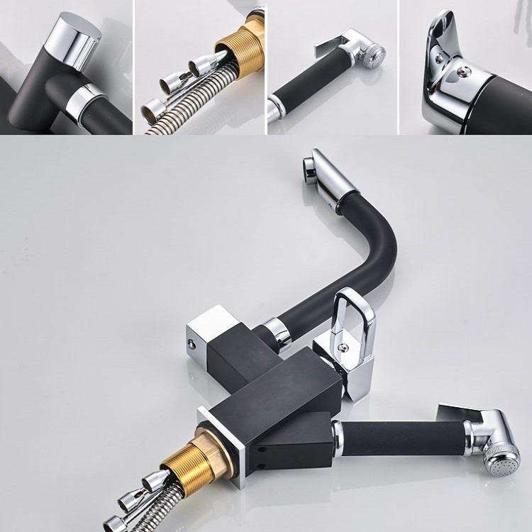 Kitchen Pull-Out Double Faucet Water Table Hot And Cold Water Faucet, Specification: Round Univer...