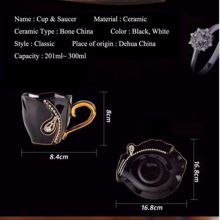 Diamonds Design Coffee Mug Creative Gift Lovers Tea Cups 3D Ceramic Mugs with Rhinestones(Black)