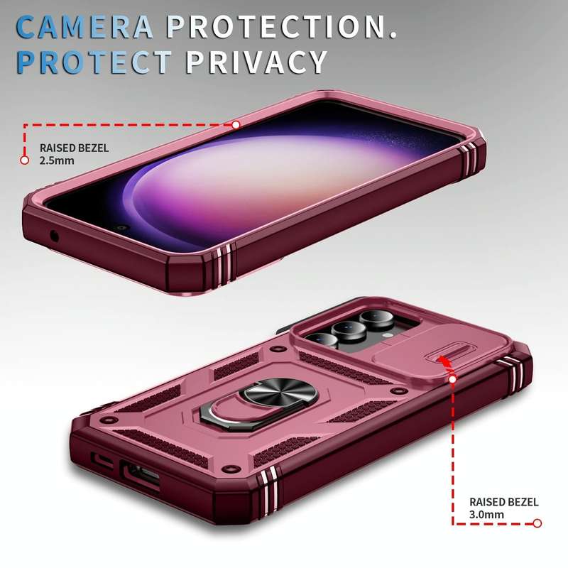 For Samsung Galaxy S23 FE 5G Sliding Camshield TPU + PC Phone Case with Holder(Pink+Rose Red)