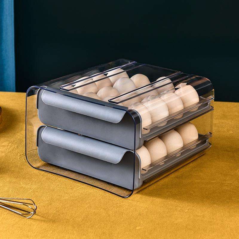 Household Double-Layer Drawer Type Egg Storage Box(Gray)