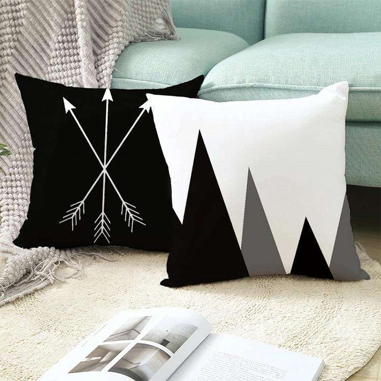 2 PCS Black and White Simple and Modern Geometric Abstract Decorative Pillowcases Polyester Throw...