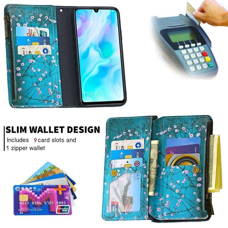 For Huawei P30 Lite Colored Drawing Pattern Zipper Horizontal Flip Leather Case with Holder & Car...