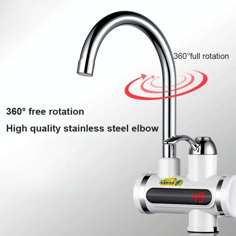 220V Kitchen Tankless Water Heater Instant Electric Faucet Electric Heater Tap with Temperature D...