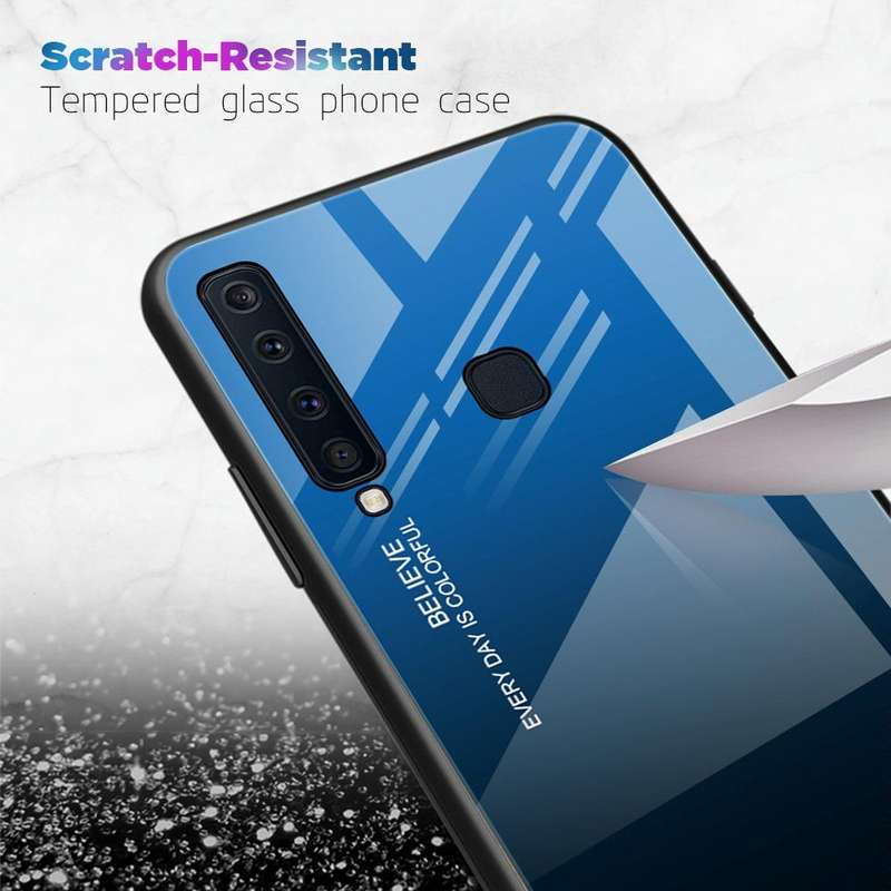 For Galaxy A9 (2018) Gradient Color Glass Case(Yellow)