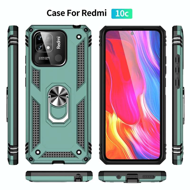 For Xiaomi Redmi 10C Shockproof TPU + PC Phone Case with 360 Degree Rotating Holder(Green)