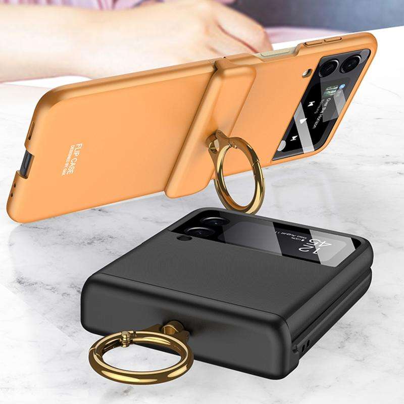 For Samsung Galaxy Z Flip3 5G GKK Magnetic Hinged Flip Case with Ring Holder(Orange)