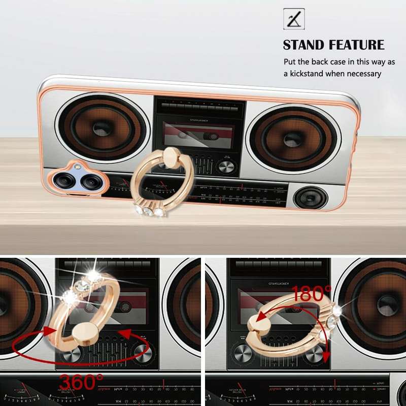 For Samsung Galaxy A04e Electroplating Dual-side IMD Phone Case with Ring Holder(Retro Radio)