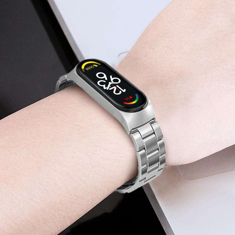 For Xiaomi Mi Band 7 Three-bead Stainless Steel Watch Band(Black)
