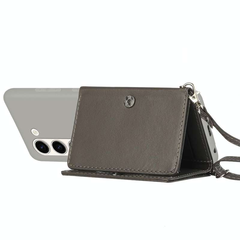 For Samsung Galaxy S23 5G Crossbody Lanyard Wallet Card Bag Phone Case(Grey)