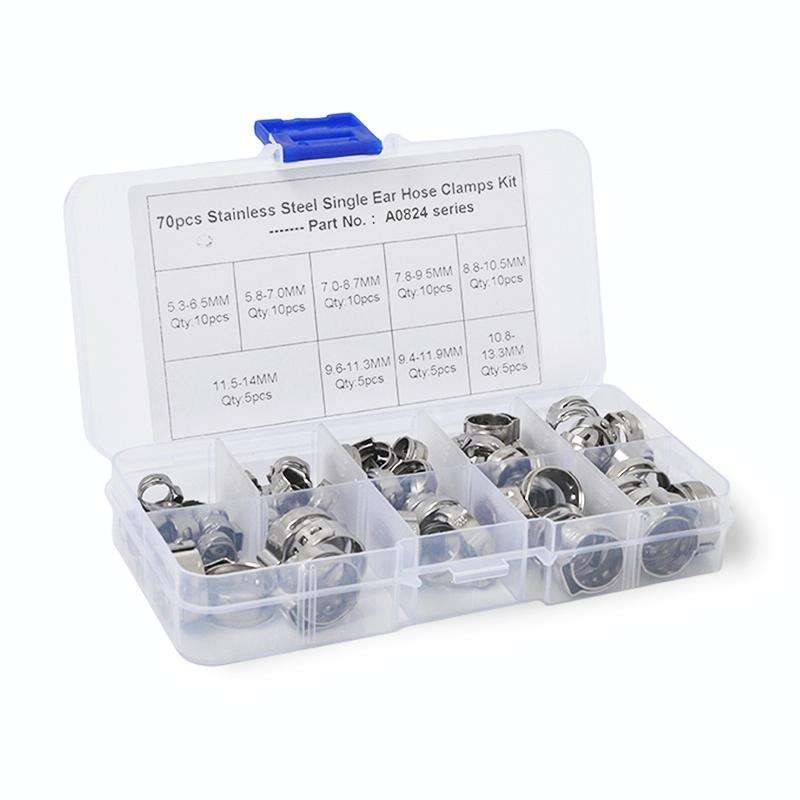 70 PCS Adjustable Single Ear Plus Stainless Steel Hydraulic Hose Clamps O-Clips Pipe Fuel Air, In...