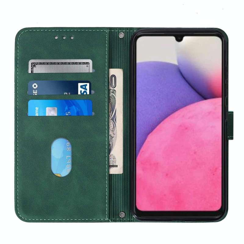 For Samsung Galaxy A33 5G Crossbody 3D Embossed Flip Leather Phone Case(Dark Green)
