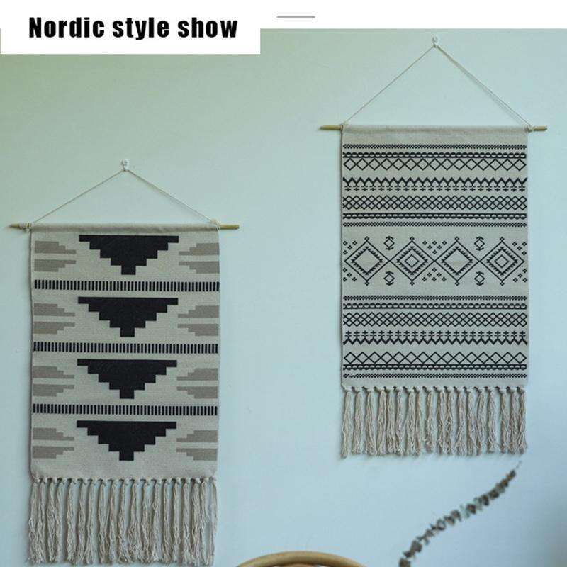 GT001 Printed Tapestry Cotton Thread Woven Tassel Wall Hanging Decoration, Size: 50x70cm(Black Cube)