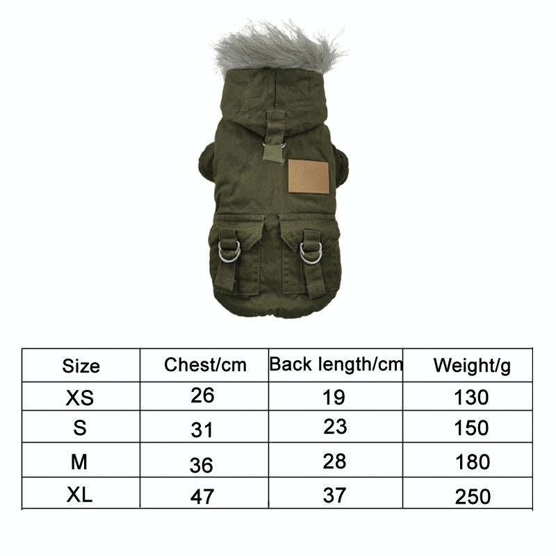 Thick Dog Clothes Pet Fur Vollar Hood Autumn Winter Cotton Coat, Color: Green(S)