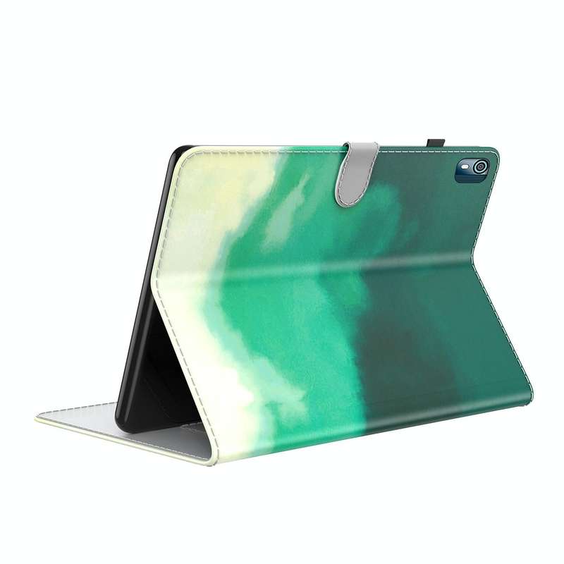 For Nokia T10 Watercolor Pattern Flip Leather Tablet Case(Cyan Green)