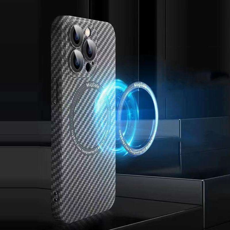 For iPhone 13 Pro MagSafe Magnetic PC Carbon Fiber Phone Case with Lens Film(Blue)