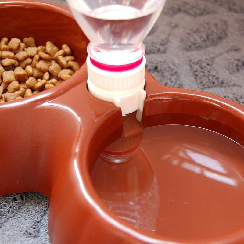 Pumpkin Shape Dog Cat Food Dish + Drinking Water Double Bowls with Automatic Water Dispenser, Siz...