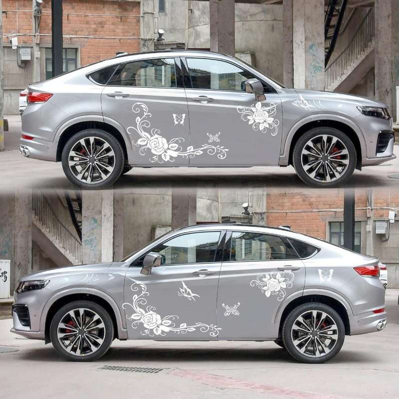 2 PCS/Set D-72 Butterfly Love Flower Pattern Car Modified Decorative Sticker(White)