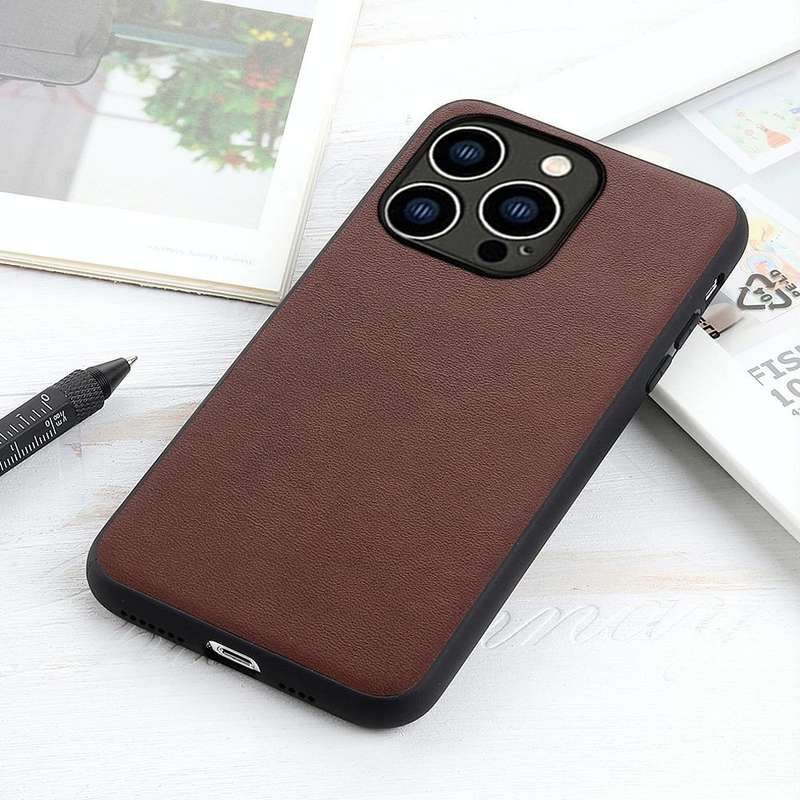 For iPhone 14 Pro Lambskin Texture Genuine Leather Phone Case (Brown)