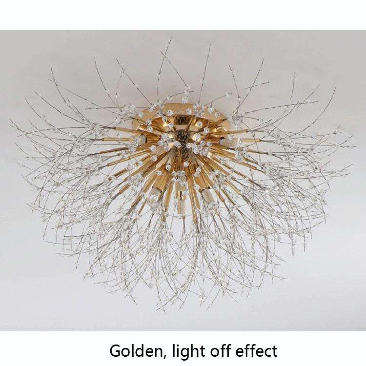 Bedroom Crystal Ceiling Lamp Creative Dandelion Living Room Lamp Dining Room Lamp, Style:Golden (...