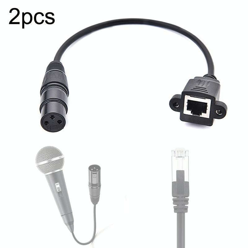 2pcs XLR 3 Pin Female To RJ45 Female Network Connector Adapter Converter Cable, Size: 30cm(Black)