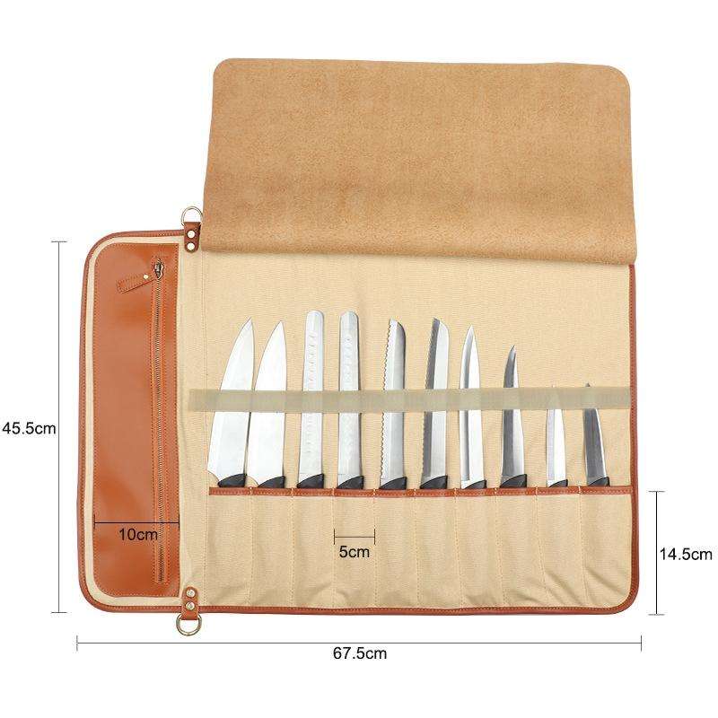 WESSLECO Chef Knife Storage Bag Portable Roll Knife Storage Bag(Brown)