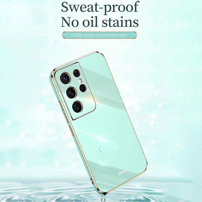 For Samsung Galaxy S21 Ultra 5G XINLI Straight Edge 6D Electroplate TPU Phone Case with Ring Hold...