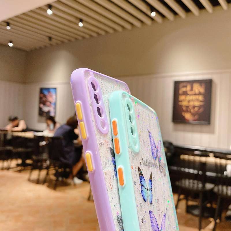 For Samsung Galaxy S21 5G Color Butterfly Glitter Epoxy TPU Phone Case(Purple)