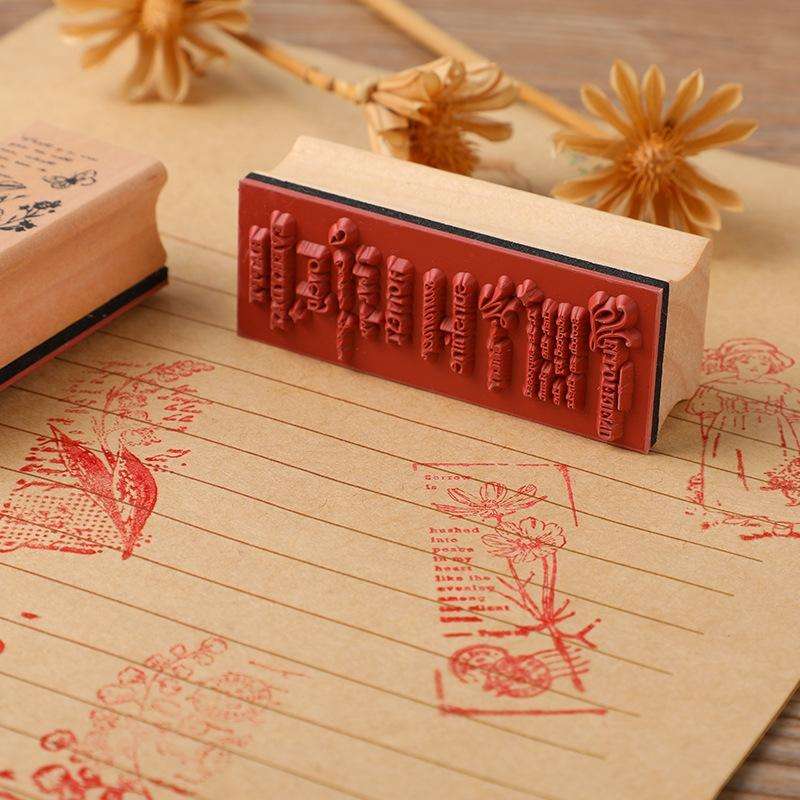 4 PCS Wooden Flowers and Plants Girl Stamp Fresh Plant Handbook DIY Decorative Stamp(Suzuran)
