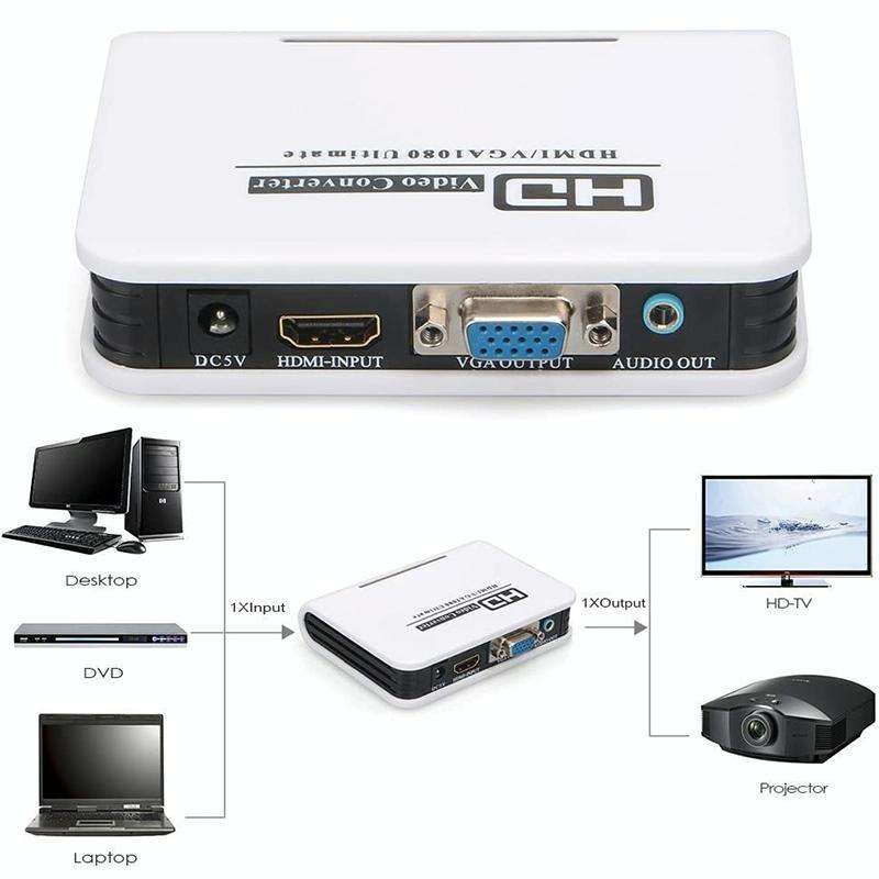 1080P HDMI to VGA adapter Digital to Analog Video Audio Converter Cable for Xbox 360 PS3 PS4 PC L...