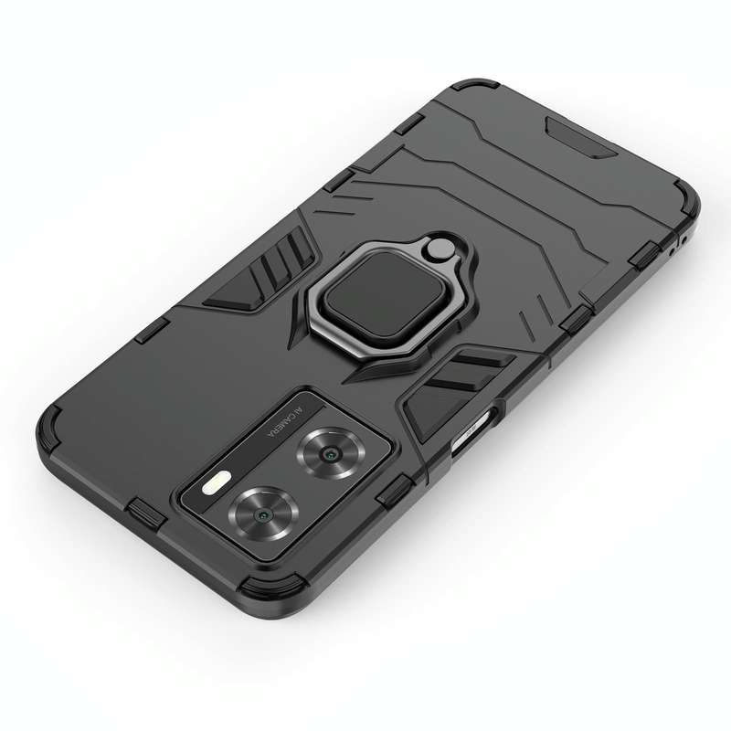 For OPPO A57 4G Foreign Version Shockproof PC + TPU Holder Phone Case(Navy Blue)