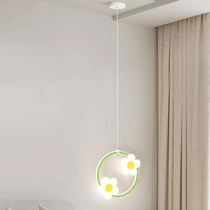 Children Room Bedside Warm Sunflower Chandelier, Color: Round Pink White Light