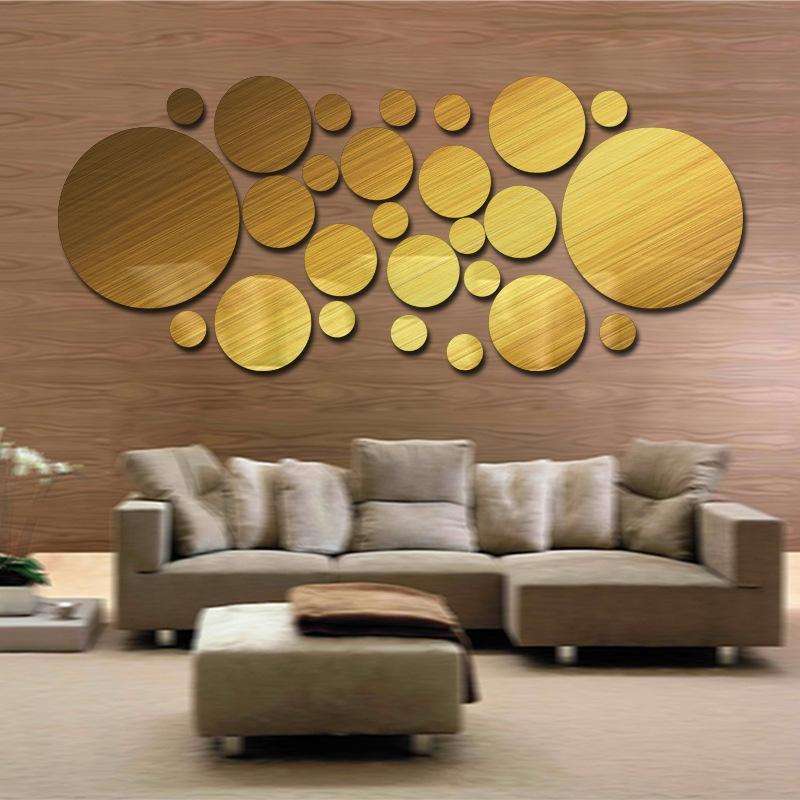 JM004 26PCS Bedroom Geometric Round Stereo Acrylic Mirror Wall Sticker(Gold)