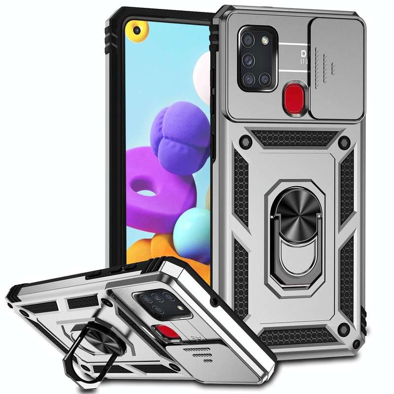 For Samsung Galaxy A21s Sliding Camshield Holder Phone Case(Silver)