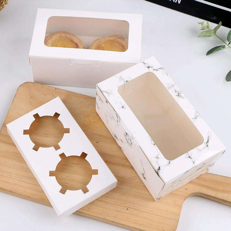 25 PCS Window Cupcake Packaging Box Muffin Cake Box With Inner Support, Specification: 2 In One (...