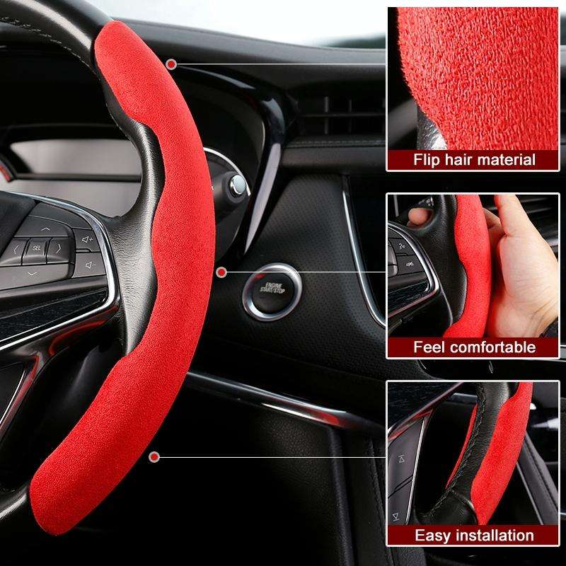 Car Universal Suede Steering Wheel Cover (Red)