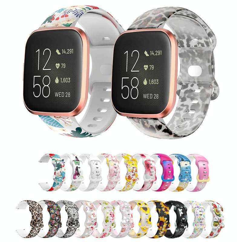 For Fitbit Versa Printing Butterfly Buckle Silicone Watch Band(Sun Flowers)