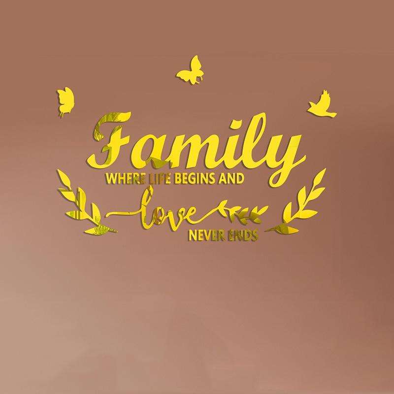 Acrylic Familylove Stereoscopic Mirror Wall Stickers Home Self-Adhesive Decorative Soft Mirror(Gold)