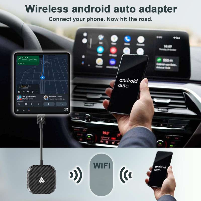 Carbon Fiber USB + USB-C / Type-C Wired to Wireless Carplay Adapter for Android(Black)