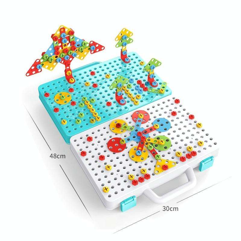 Children Screw-Tightening Electric Drill Toy Manual Assembly Toolbox, Style: 3D + Manual Drill (1...