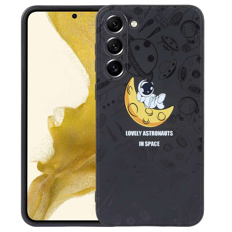 For Samsung Galaxy A22 5G Astronaut Pattern Silicone Straight Edge Phone Case(Lovely Astronaut-Bl...