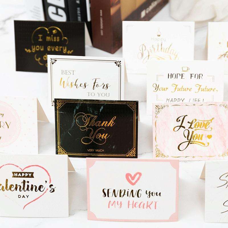 100 PCS Valentines Day Bronzing Greeting Card Flower Shop Birthday Thank You Card(I Love You)