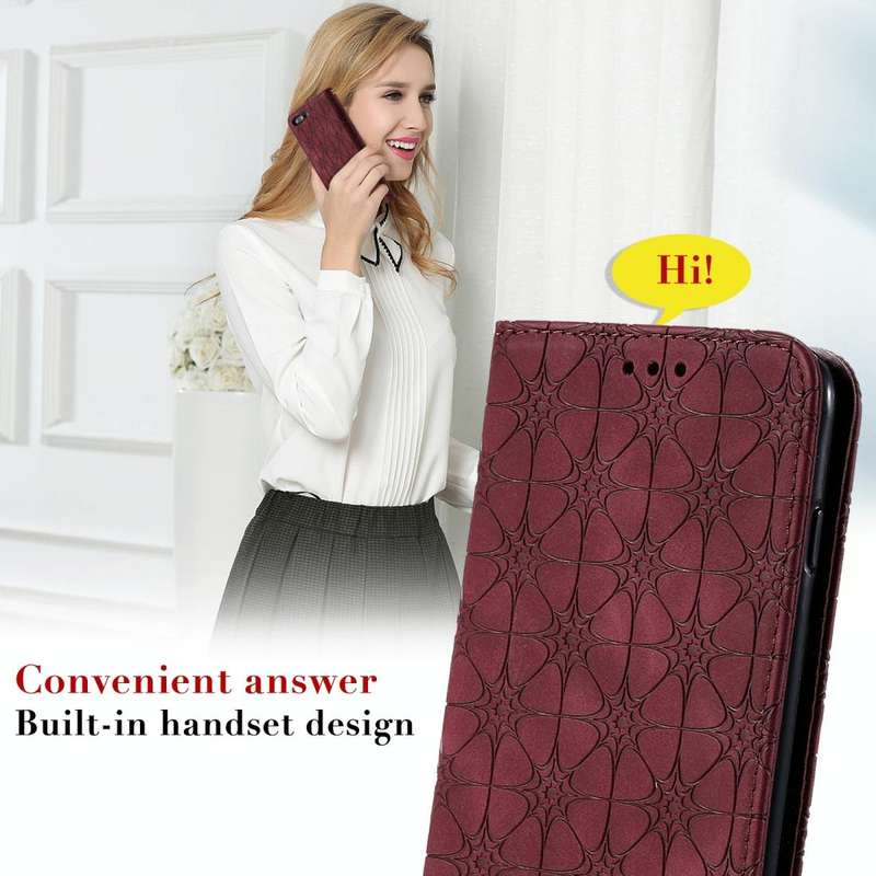 For iPhone 7 Plus / 8 Plus Lucky Flowers Embossing Pattern Magnetic Horizontal Flip Leather Case ...