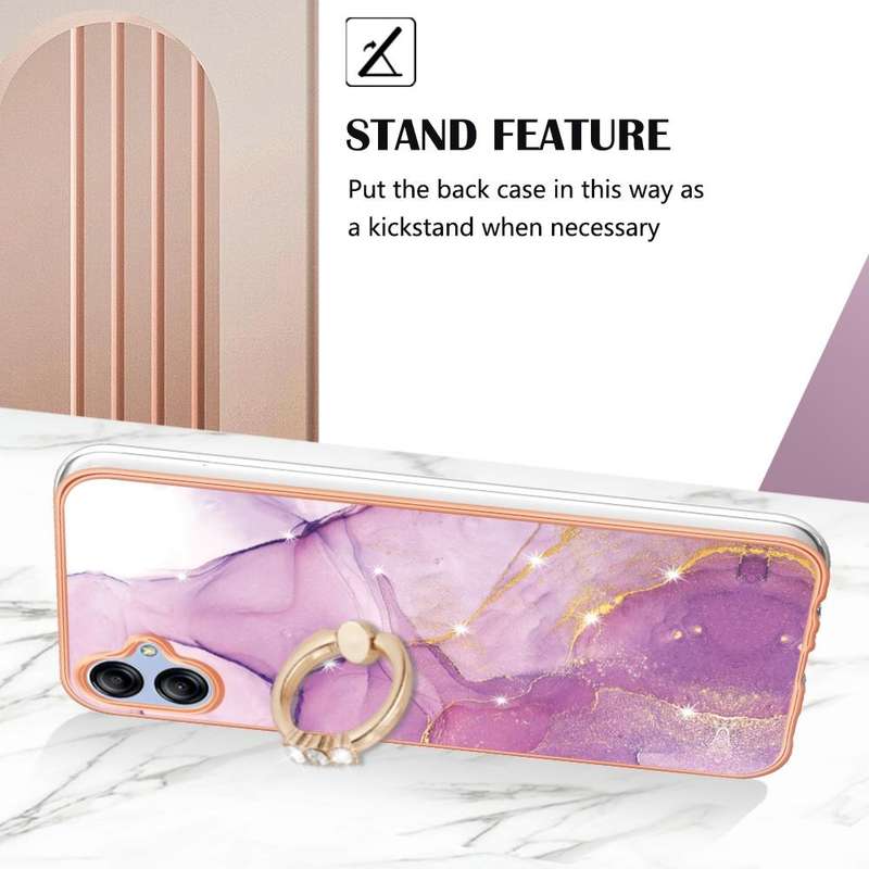 For Samsung Galaxy A04e Electroplating Marble IMD TPU Phone Case with Ring Holder(Purple 001)