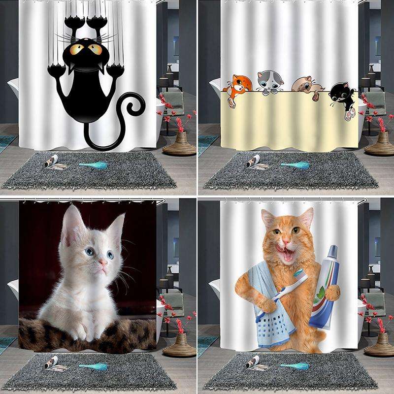 Funny Cat Series Shower Curtain Printing Polyester Waterproof Mildew Shower Curtain, Size:180x180...