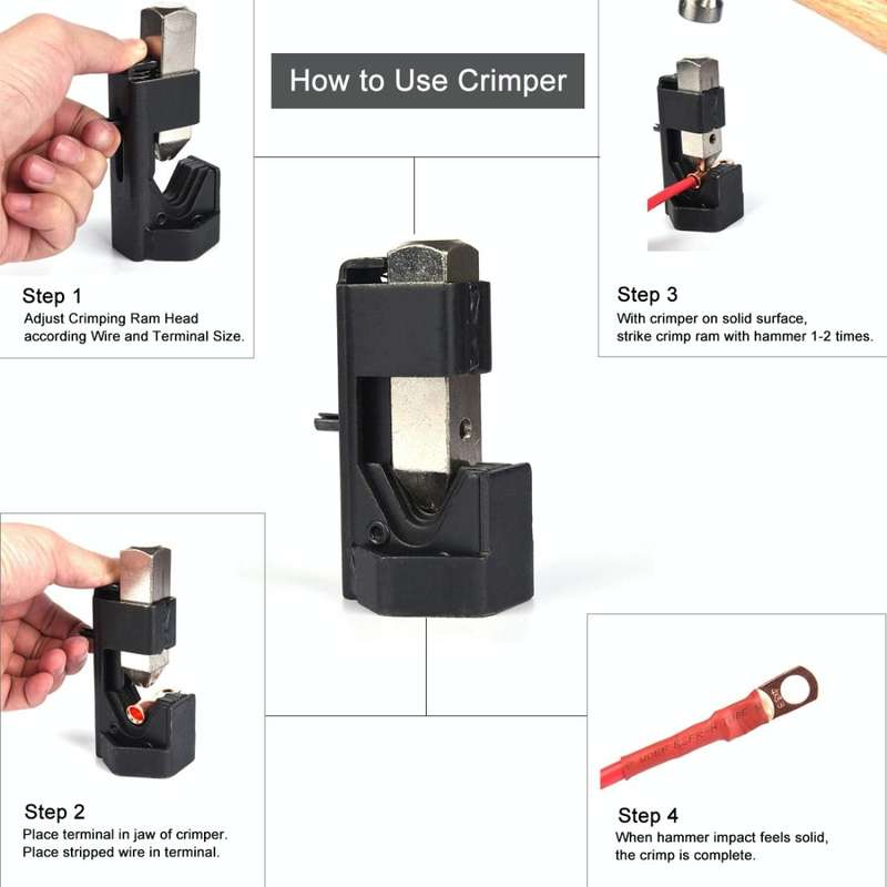 Car Battery Cable Hammer Crimper Hammer Lug Crimper Tool Pliers with T2 Copper 8 x 5/16 Heavy-dut...