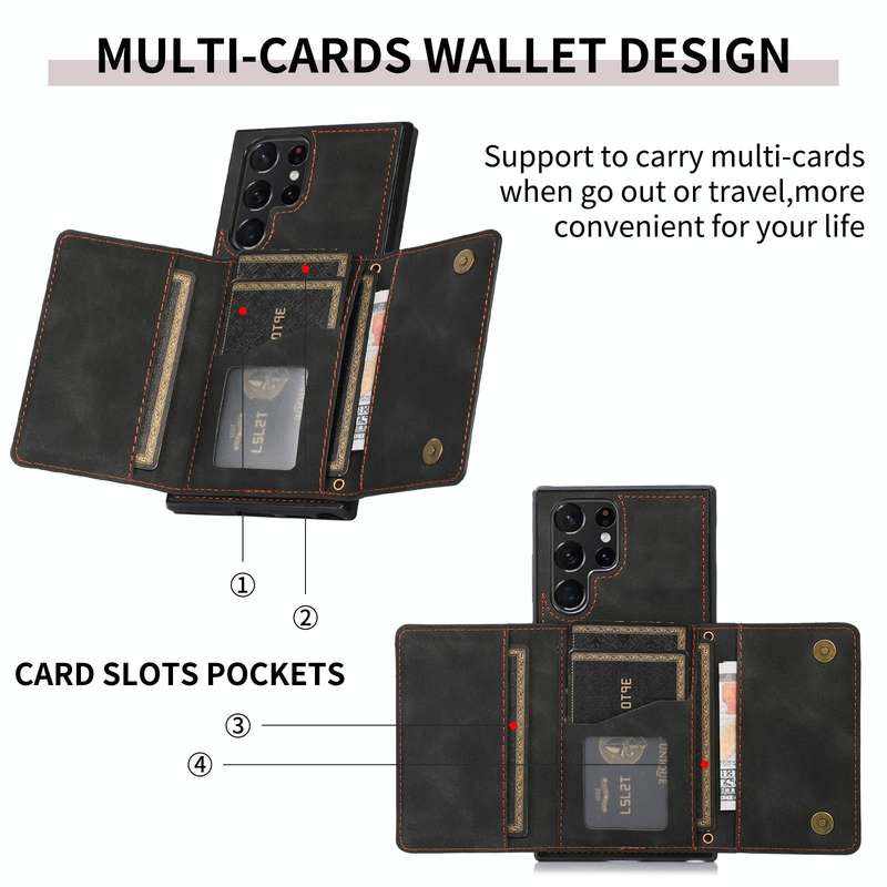 For Samsung Galaxy S22 Ultra Three-fold Leather Phone Case with Card Slot & Wallet & Holder(Black)