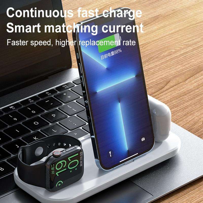 A32 3 in 1 Quick Wireless Charger for iPhone, iWatch, AirPods(White)