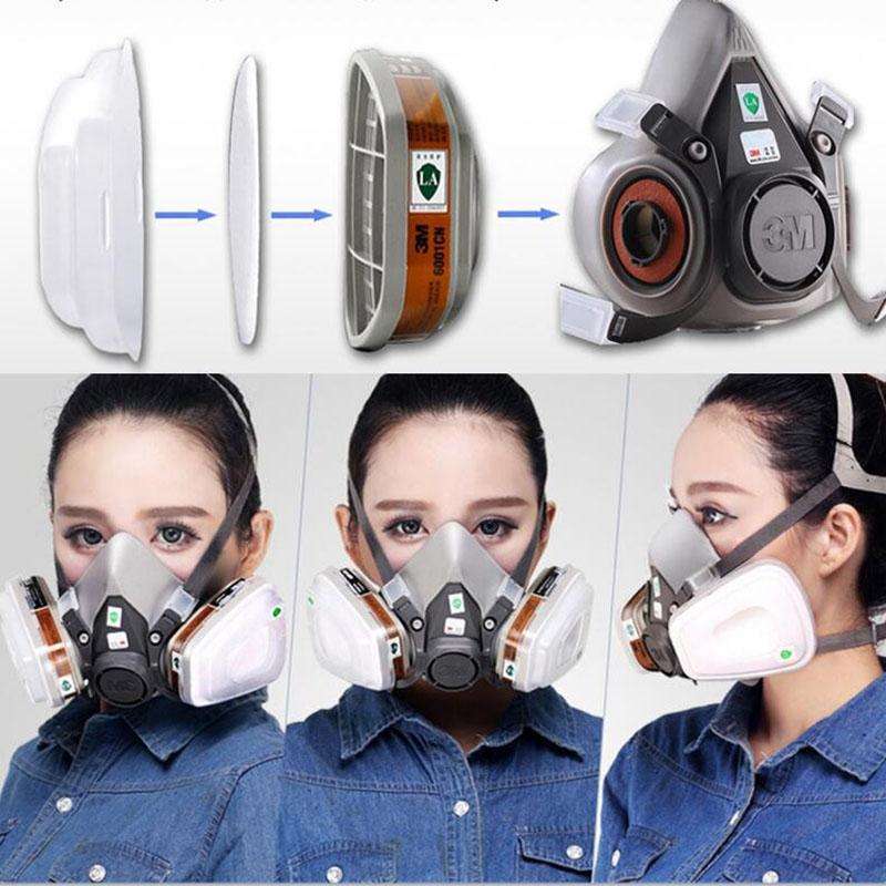 7 in 1 Suit Half Face Gas Mask Respirator Painting Spraying Dust Mask For 3 M 6200 N95 PM2.5 Gas ...